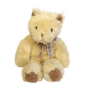 Chosun International Plush Teddy Bear Cream Shaggy Fur Plaid Bow Stuffed Animal